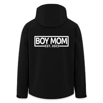 Boy Mom Est. 2023 Baby Shower Pregnancy Reveal - Men’s Recycled Softshell Jacket by Stanley/Stella - black - Back - AI Model Male 185 light (185cm)