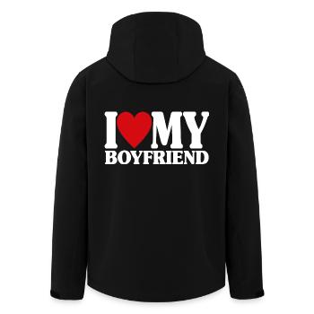 I Love My Boyfriend Matching Valentine's Day Gift - Men’s Recycled Softshell Jacket by Stanley/Stella - black - Back - AI Model Male 185 light (185cm)