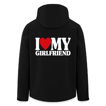 I Love My Girlfriend Matching Valentine's Day Gift - Men’s Recycled Softshell Jacket by Stanley/Stella - black - Back - AI Model Male 185 light (185cm)