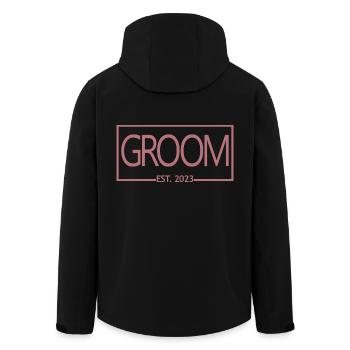 Groom Est. 2023 Cadeau de fiançailles Mariage du marié - Veste softshell homme en polyester recyclé Stanley/Stella - noir - Dos - AI Model Male 185 light (185cm)