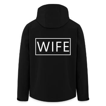 Wife Matching Couple Engagement Wedding Honeymoon - Men’s Recycled Softshell Jacket by Stanley/Stella - black - Back - AI Model Male 185 light (185cm)