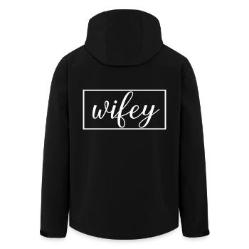 Wifey Matching Couple Engagement Wedding Honeymoon - Men’s Recycled Softshell Jacket by Stanley/Stella - black - Back - AI Model Male 185 light (185cm)