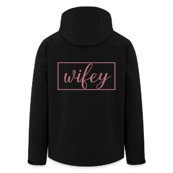 Wifey Matching Couple Engagement Wedding Honeymoon - Men’s Recycled Softshell Jacket by Stanley/Stella - black - Back - AI Model Male 185 light (185cm)