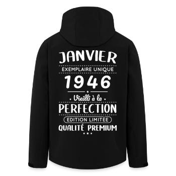 Anniversaire 80 ans - Janvier 1946 Perfection - Veste softshell homme en polyester recyclé Stanley/Stella - noir - Dos - AI Model Male 185 light (185cm)