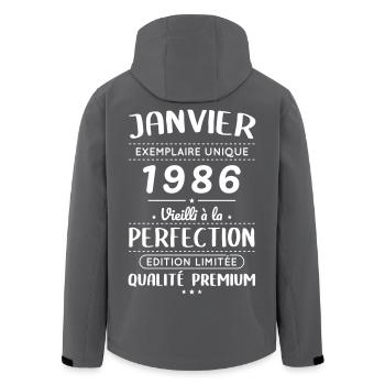 Anniversaire 40 ans - Janvier 1986 Perfection - Veste softshell homme en polyester recyclé Stanley/Stella - noir - Dos - AI Model Male 185 light (185cm)