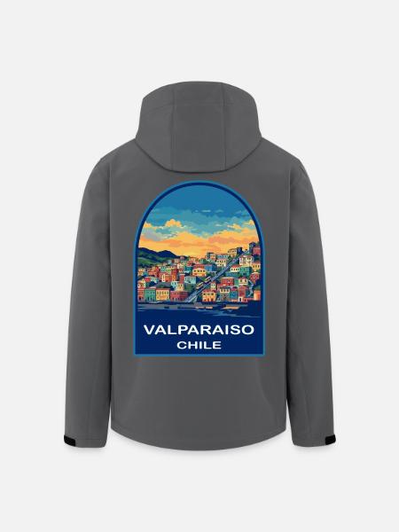 Valparaiso Chile Funicular Retro Sunset Badge - Men’s Recycled Softshell Jacket by Stanley/Stella - black