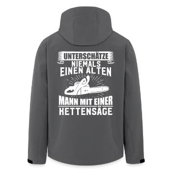 HOLZ SÄGE KETTENSÄGE GESCHENK WALD FÖRSTER BERUF - Recycelte Männer Softshell-Jacke von Stanley/Stella - Schwarz - Hinten - AI Model Male 185 light (185cm)