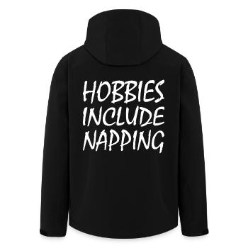 Hobbies include napping - Men’s Recycled Softshell Jacket by Stanley/Stella - black - Back - AI Model Male 185 light (185cm)
