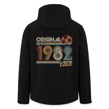 1982 Vintage Birthday Retro Gift - Men’s Recycled Softshell Jacket by Stanley/Stella - black - Back - AI Model Male 185 light (185cm)
