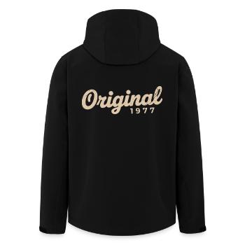 Geburtstagsgeschenk 1977 | Geboren 1977 - Recycelte Männer Softshell-Jacke von Stanley/Stella - Schwarz - Hinten - AI Model Male 185 light (185cm)