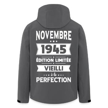 80th Birthday - November 1945 Perfection - Men’s Recycled Softshell Jacket by Stanley/Stella - black - Back - AI Model Male 185 light (185cm)