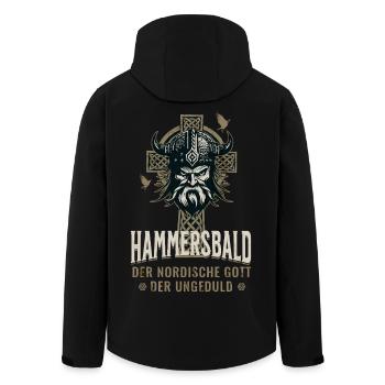 Hammersbald - Funny Viking God of Impatience - Men’s Recycled Softshell Jacket by Stanley/Stella - black - Back - AI Model Male 185 light (185cm)