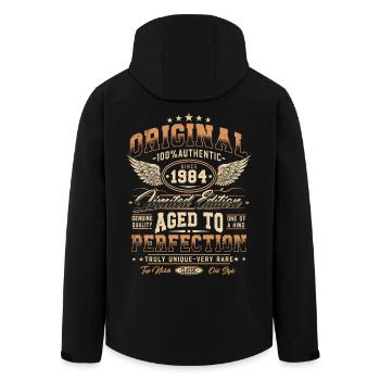 Original 1984 Vintage Born Birthday Gift - Men’s Recycled Softshell Jacket by Stanley/Stella - black - Back - AI Model Male 185 light (185cm)