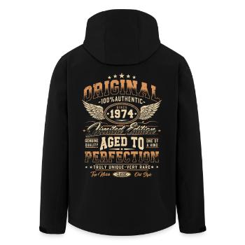 Original 1974 Vintage Born Birthday Gift - Men’s Recycled Softshell Jacket by Stanley/Stella - black - Back - AI Model Male 185 light (185cm)