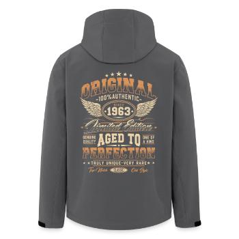 Original 1963 Vintage Born Birthday Gift - Men’s Recycled Softshell Jacket by Stanley/Stella - anthracite - Back - AI Model Male 185 light (185cm)