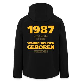 1987 - das Geburtsjahr wahrer Helden! - Recycelte Männer Softshell-Jacke von Stanley/Stella - Schwarz - Hinten - AI Model Male 185 light (185cm)