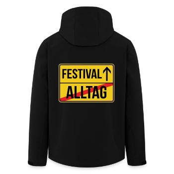 Festival Ortsschild - Alltag verlassen - Recycelte Männer Softshell-Jacke von Stanley/Stella - Schwarz - Hinten - AI Model Male 185 light (185cm)