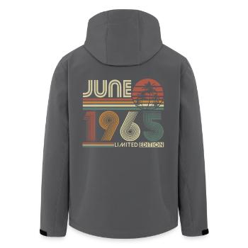 June 1965 Vintage Retro Birthday - Men’s Recycled Softshell Jacket by Stanley/Stella - black - Back - AI Model Male 185 light (185cm)