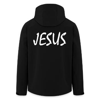 Jesus - Recycelte Männer Softshell-Jacke von Stanley/Stella - Schwarz - Hinten - AI Model Male 185 light (185cm)