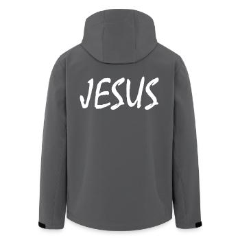 Jesus - Recycelte Männer Softshell-Jacke von Stanley/Stella - Anthrazit - Hinten - AI Model Male 185 light (185cm)