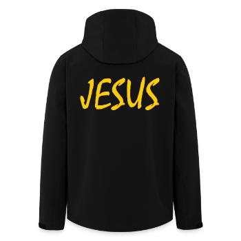 Jesus - Recycelte Männer Softshell-Jacke von Stanley/Stella - Schwarz - Hinten - AI Model Male 185 light (185cm)