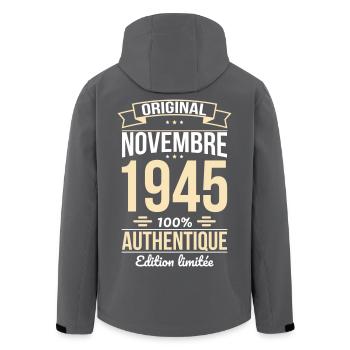 80th Anniversary - Original - November 1945 - Men’s Recycled Softshell Jacket by Stanley/Stella - black - Back - AI Model Male 185 light (185cm)