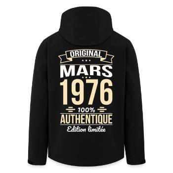 Anniversaire 50 ans - Original - Mars 1976 - Veste softshell homme en polyester recyclé Stanley/Stella - noir - Dos - AI Model Male 185 light (185cm)