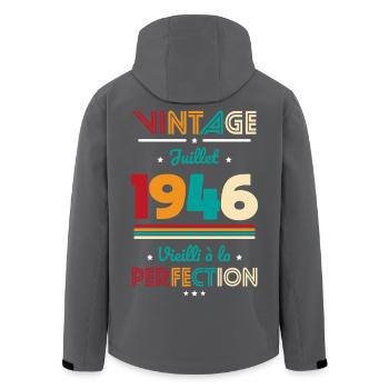 Anniversaire 80 ans - Vintage - Juillet 1946 - Veste softshell homme en polyester recyclé Stanley/Stella - noir - Dos - AI Model Male 185 light (185cm)