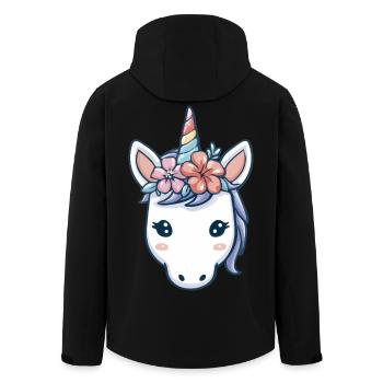 Einhornkopf mit Blumen, weiche Pastell-Fantasy-Kunst - Recycelte Männer Softshell-Jacke von Stanley/Stella - Schwarz - Hinten - AI Model Male 185 light (185cm)