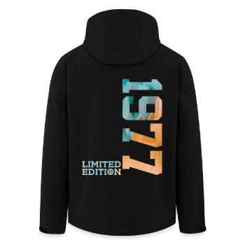 49TH BIRTHDAY LIMITED EDITION 1977 - Men’s Recycled Softshell Jacket by Stanley/Stella - black - Back - AI Model Male 185 light (185cm)