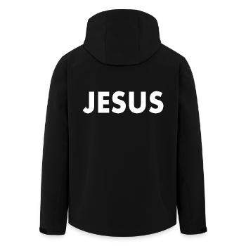 Jesus - Men’s Recycled Softshell Jacket by Stanley/Stella - black - Back - AI Model Male 185 light (185cm)