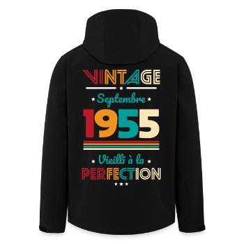 70. Geburtstag - Jahrgang - September 1955 - Recycelte Männer Softshell-Jacke von Stanley/Stella - Schwarz - Hinten - AI Model Male 185 light (185cm)