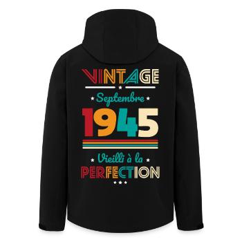 80th Birthday - Vintage - September 1945 - Men’s Recycled Softshell Jacket by Stanley/Stella - black - Back - AI Model Male 185 light (185cm)