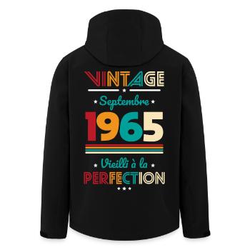 60. Geburtstag - Jahrgang - September 1965 - Recycelte Männer Softshell-Jacke von Stanley/Stella - Schwarz - Hinten - AI Model Male 185 light (185cm)