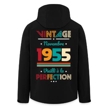 70 Years Anniversary - Vintage - November 1955 - Men’s Recycled Softshell Jacket by Stanley/Stella - black - Back - AI Model Male 185 light (185cm)