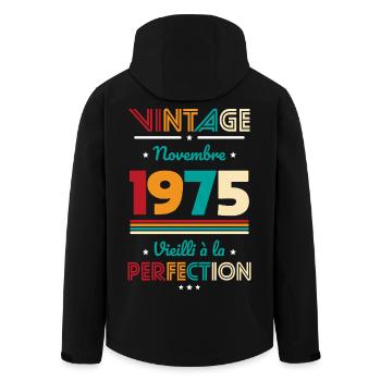 Anniversaire 50 ans - Vintage - Novembre 1975 - Veste softshell homme en polyester recyclé Stanley/Stella - noir - Dos - AI Model Male 185 light (185cm)
