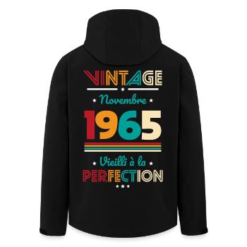 Anniversaire 60 ans - Vintage - Novembre 1965 - Veste softshell homme en polyester recyclé Stanley/Stella - noir - Dos - AI Model Male 185 light (185cm)