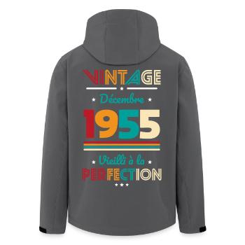 Anniversaire 70 ans - Vintage - Décembre 1955 - Veste softshell homme en polyester recyclé Stanley/Stella - noir - Dos - AI Model Male 185 light (185cm)