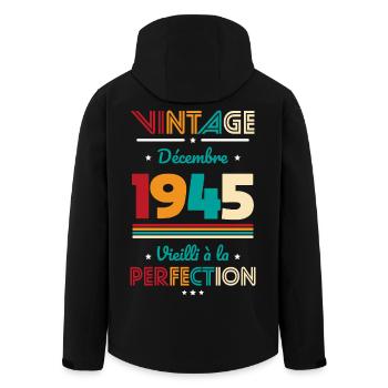 Anniversaire 80 ans - Vintage - Décembre 1945 - Veste softshell homme en polyester recyclé Stanley/Stella - noir - Dos - AI Model Male 185 light (185cm)