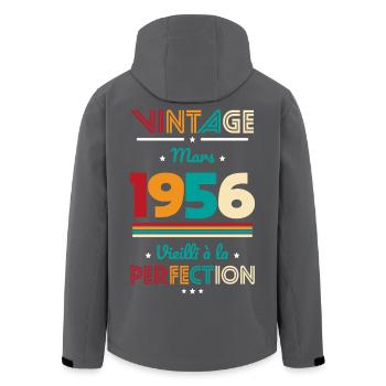Anniversaire 70 ans - Vintage - Mars 1956 - Veste softshell homme en polyester recyclé Stanley/Stella - charbon - Dos - AI Model Male 185 light (185cm)