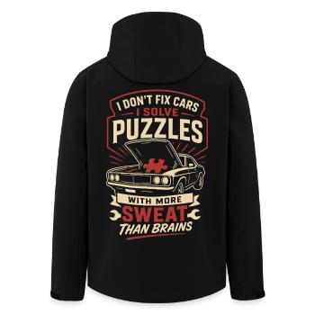 I Solve Puzzles Car Mechanic - Men’s Recycled Softshell Jacket by Stanley/Stella - black - Back - AI Model Male 185 light (185cm)