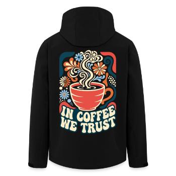 In Coffee We Trust Retro Kaffee - Recycelte Männer Softshell-Jacke von Stanley/Stella - Schwarz - Hinten - AI Model Male 185 light (185cm)