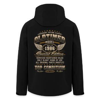 Vintage Car Year 1986 Vintage Birthday Gift - Men’s Recycled Softshell Jacket by Stanley/Stella - black - Back - AI Model Male 185 light (185cm)