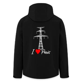 Paris Eiffel Tower Electrician Satire Love - Men’s Recycled Softshell Jacket by Stanley/Stella - black - Back - AI Model Male 185 light (185cm)