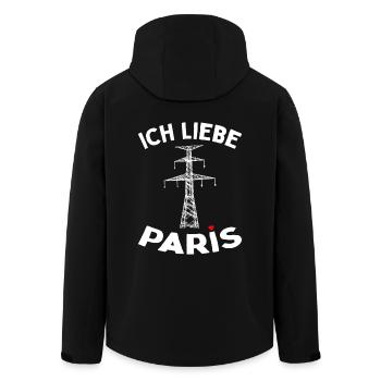 Paris Eiffelturm Strommast Elektriker Satire Liebe - Recycelte Männer Softshell-Jacke von Stanley/Stella - Schwarz - Hinten - AI Model Male 185 light (185cm)