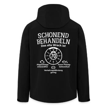 Schonend Behandeln 70. Geburtstag Altes Wrack 70 - Recycelte Männer Softshell-Jacke von Stanley/Stella - Schwarz - Hinten - AI Model Male 185 light (185cm)