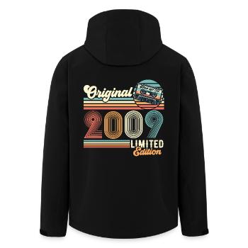 2009 Original Vintage Birthday Retro Gift - Men’s Recycled Softshell Jacket by Stanley/Stella - black - Back - AI Model Male 185 light (185cm)