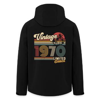 Vintage, années 1970, Vintage Rétro, Cadeau d’anniversaire - Veste softshell homme en polyester recyclé Stanley/Stella - noir - Dos - AI Model Male 185 light (185cm)