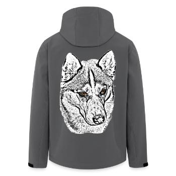 Wolf Head Husky Line Drawing Brown Eyes - Men’s Recycled Softshell Jacket by Stanley/Stella - anthracite - Back - AI Model Male 185 light (185cm)