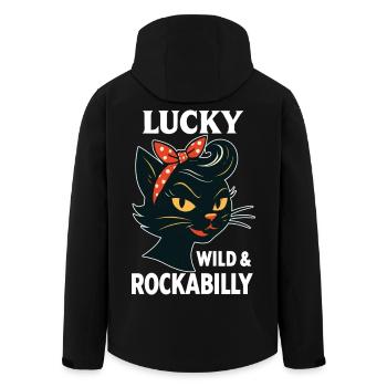 Lucky, Wild & Rockabilly: Schwarze Retro Katze - Recycelte Männer Softshell-Jacke von Stanley/Stella - Schwarz - Hinten - AI Model Male 185 light (185cm)
